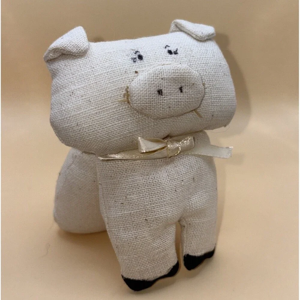 Primitive Muslin 4” Fabric Pig Plush Country Farmhouse Shelf Sitter Bowl Filler